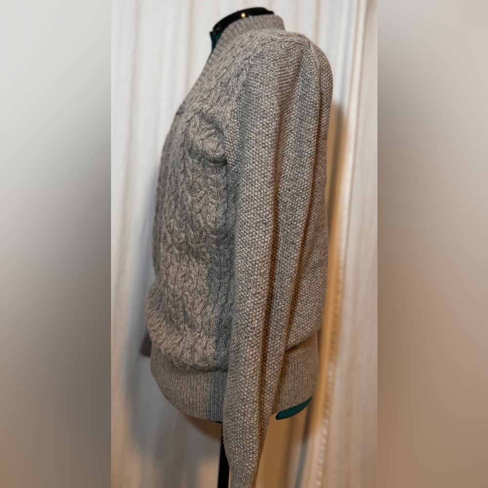 VTG Joseph Abboud Men's M Tan Grey Heather Wool Blend Fisherman Grandpa Sweater - Picture 4 of 14